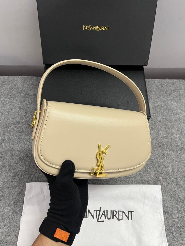 YSL Saint Laurent Voltaire Leather Shoulder Bag With OG Box & Dust Bag (83-1 Milk Tea)