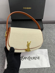 YSL Saint Laurent Voltaire Leather Shoulder Bag With OG Box & Dust Bag (83-1 Canvas Brown)