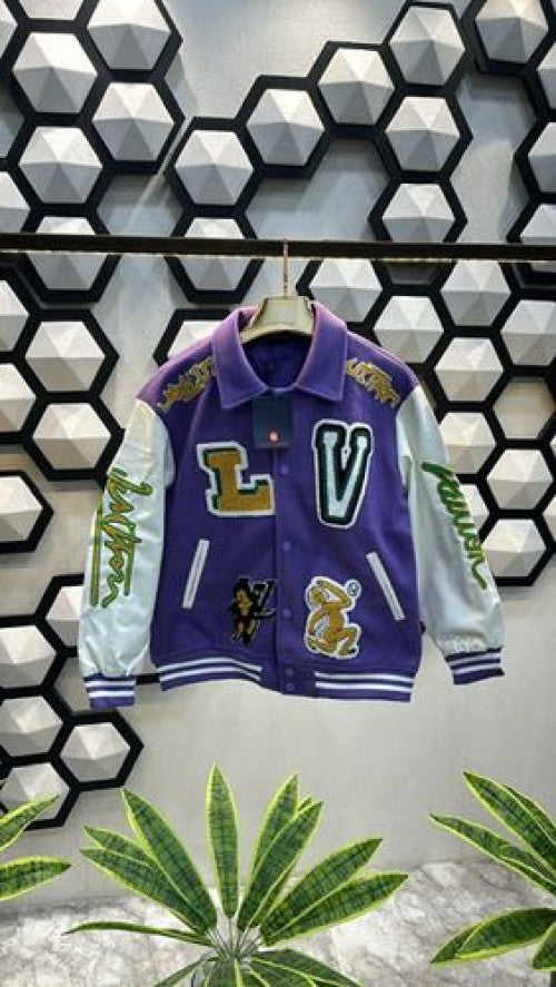 LV LOGO PATCHED PREMIUM VARSITY JACKET WITH LEATHER SLEEVES