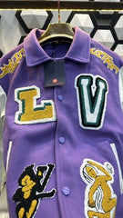 LV LOGO PATCHED PREMIUM VARSITY JACKET WITH LEATHER SLEEVES