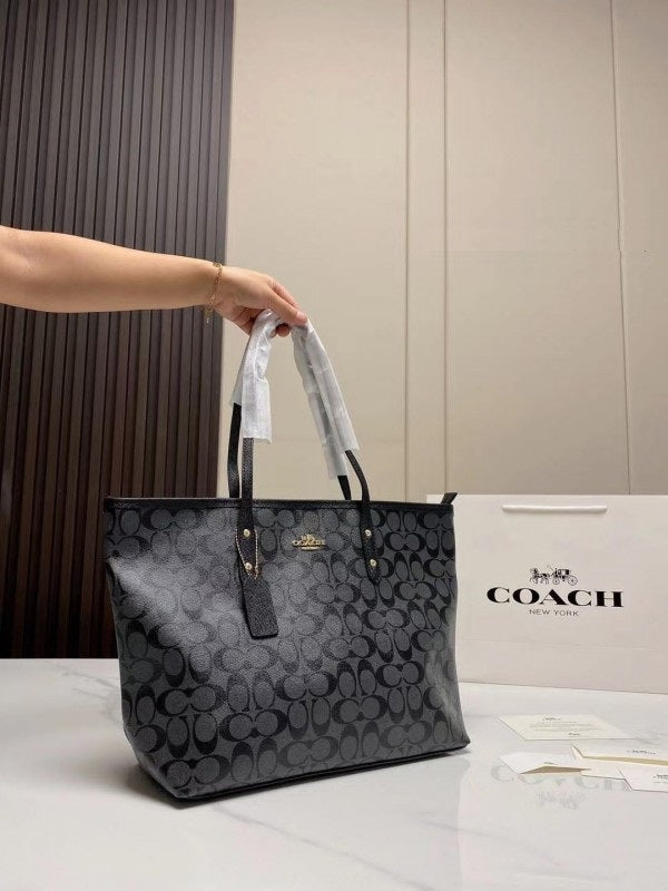 Coach Signature City Tote Bag With OG Box & Dust Bag (Black - 366)