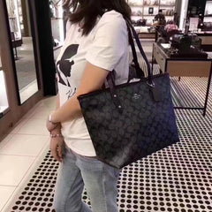 Coach Signature City Tote Bag With OG Box & Dust Bag (Black - 366)