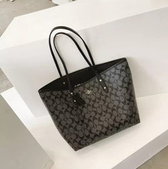 Coach Signature City Tote Bag With OG Box & Dust Bag (Black - 366)