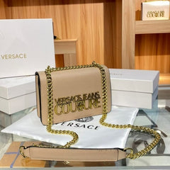 Versace Jeans Couture Saffiano Lock Crossbody Bag With OG Gift Box & Dust Bag (Apricot - 527)