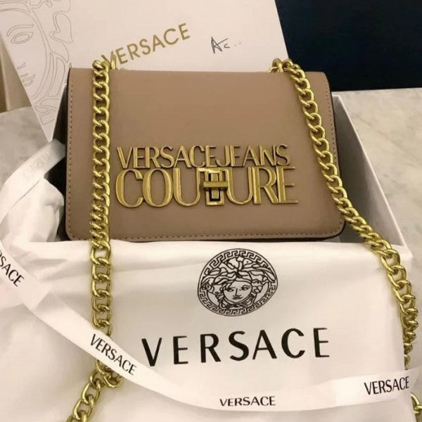 Versace Jeans Couture Saffiano Lock Crossbody Bag With OG Gift Box & Dust Bag (Apricot - 527)