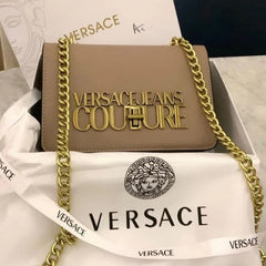 Versace Jeans Couture Saffiano Lock Crossbody Bag With OG Gift Box & Dust Bag (Apricot - 527)