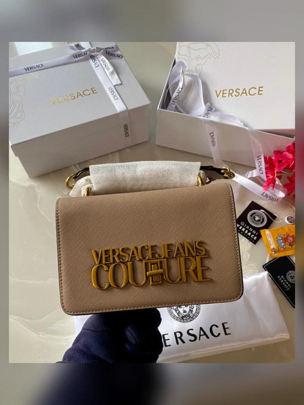 Versace Jeans Couture Saffiano Lock Crossbody Bag With OG Gift Box & Dust Bag (Apricot - 527)