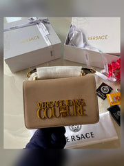 Versace Jeans Couture Saffiano Lock Crossbody Bag With OG Gift Box & Dust Bag (Apricot - 527)