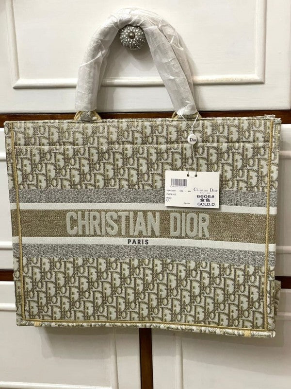 Dior Book Tote Oblique Embroidery With OG Box & Dust Bag & Scarf ( Gold - M929 41Cm)