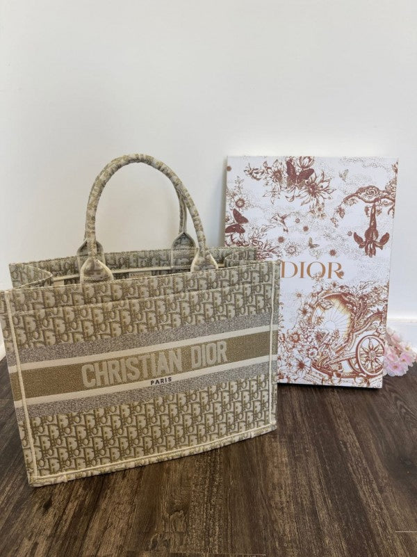 Dior Book Tote Oblique Embroidery With OG Box & Dust Bag & Scarf ( Gold - M929 41Cm)