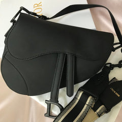 Christian Dior Saddle Bag Black Leather With Dust Bag (Black 18009)