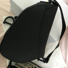 Christian Dior Saddle Bag Black Leather With Dust Bag (Black 18009)