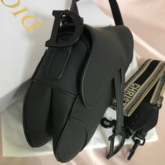 Christian Dior Saddle Bag Black Leather With Dust Bag (Black 18009)