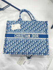 Dior Book Tote Oblique Embroidery With OG Box & Dust Bag & Scarf ( Blue - M929 41Cm)