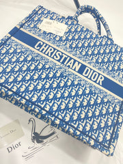 Dior Book Tote Oblique Embroidery With OG Box & Dust Bag & Scarf ( Blue - M929 41Cm)