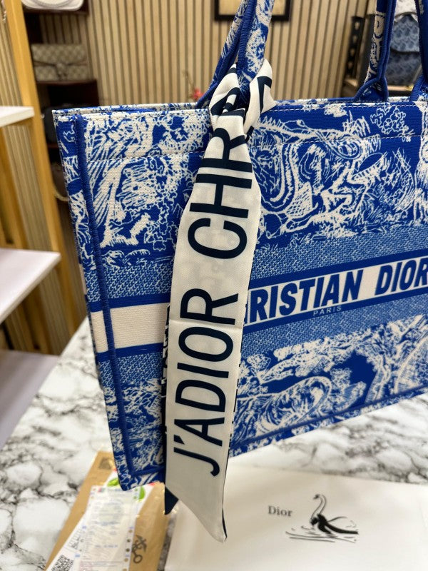 Dior Book Tote Oblique Embroidery With OG Box & Dust Bag & Scarf ( Blue Tiger - M929 41Cm)