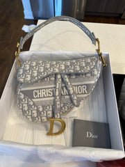 Christian Dior Saddle Bag Grey Embroidery With Dust Bag (Grey Oblique 18009)