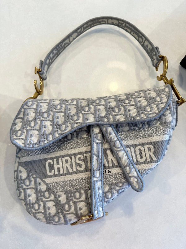 Christian Dior Saddle Bag Grey Embroidery With Dust Bag (Grey Oblique 18009)