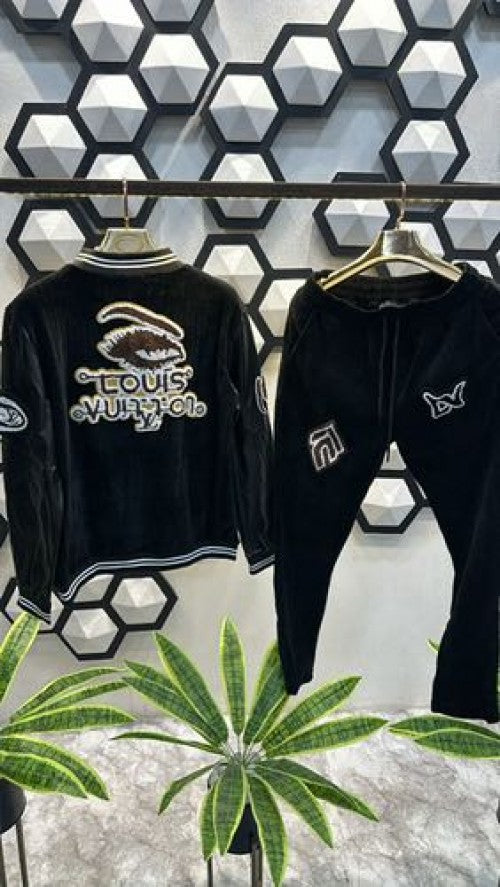 LV ALL OVER LOGO PACTHED PREMIUM BLACK TRACKSUIT