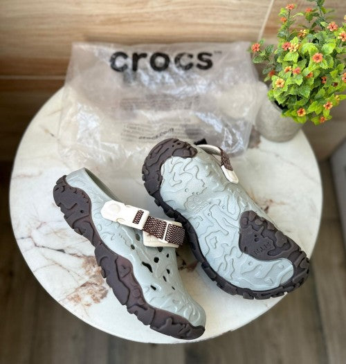 Crocs All Terrain Atlas Grey Brown Clogs Sandals FIXED 2 Jibbitz Free