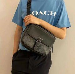 Coach Hudson Unisex Crossbody Signature Canvas With Dust Bag (C8316 Black)