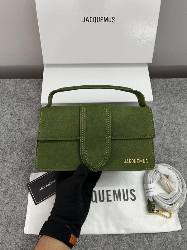 Jacquemus Suede LE Bambino Long Green With Sling Strap OG Box & Dust Bag (6828-Green)