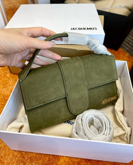 Jacquemus Suede LE Bambino Long Green With Sling Strap OG Box & Dust Bag (6828-Green)