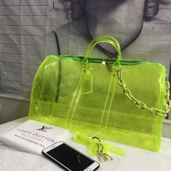 Louis Vuitton Keepall Bandouliere 50 Neon Transparent Travel Duffle Bag With Dust Bag (L-810)