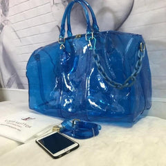 Louis Vuitton Keepall Bandouliere 50 Blue Transparent Travel Duffle Bag With Dust Bag (L-810)