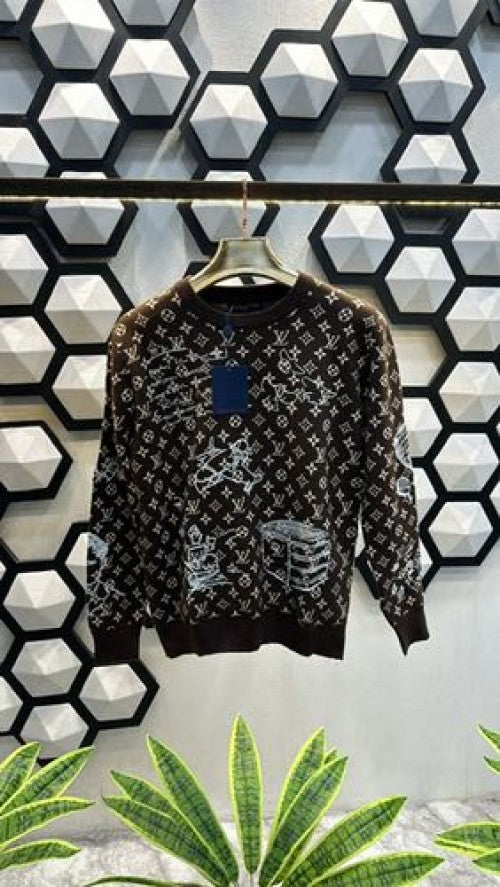 LV LOGO MONOGRAM PRINT WITH EMBROIDERY PREMIUM SWEATER