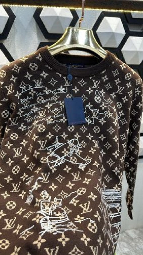 LV LOGO MONOGRAM PRINT WITH EMBROIDERY PREMIUM SWEATER