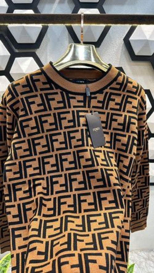 FENDI LOGO MONOGRAM PRINT PREMIUM SWEATER