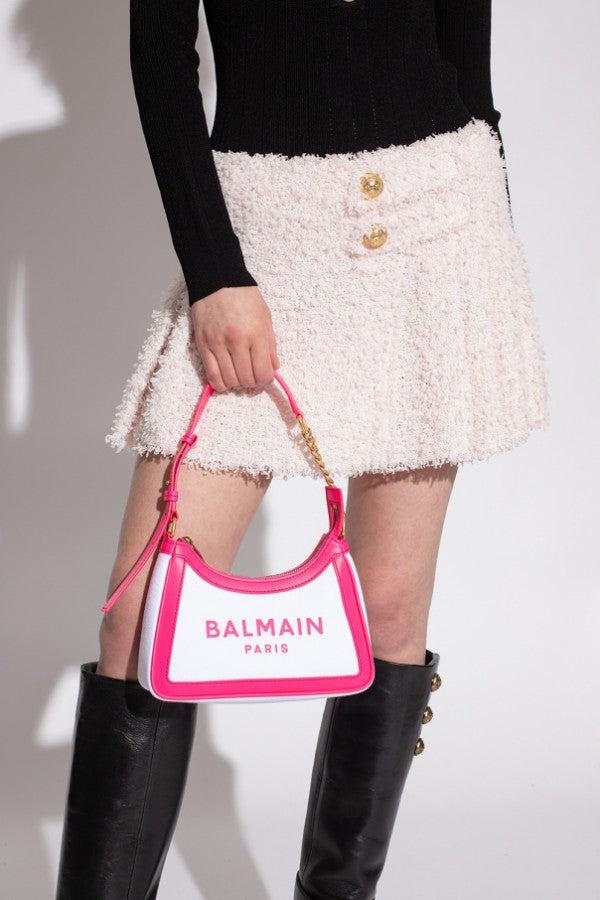 Balmain Paris B-Army Logo-Print Shoulder Bag With OG Box & Dust Bag BA329 Beige Peach Pink