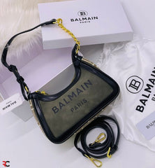 Balmain Paris B-Army Logo-Print Shoulder Bag With OG Box & Dust Bag BA329 Curry Green