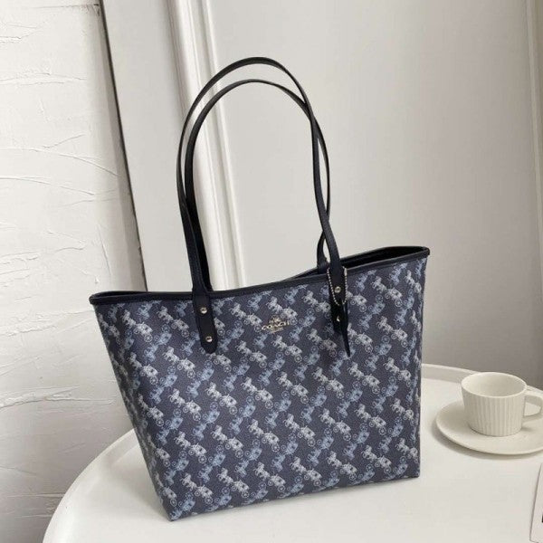 Coach Signature City Tote Bag With OG Box & Dust Bag (Printed Blue-845)