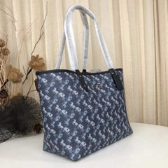 Coach Signature City Tote Bag With OG Box & Dust Bag (Printed Blue-845)