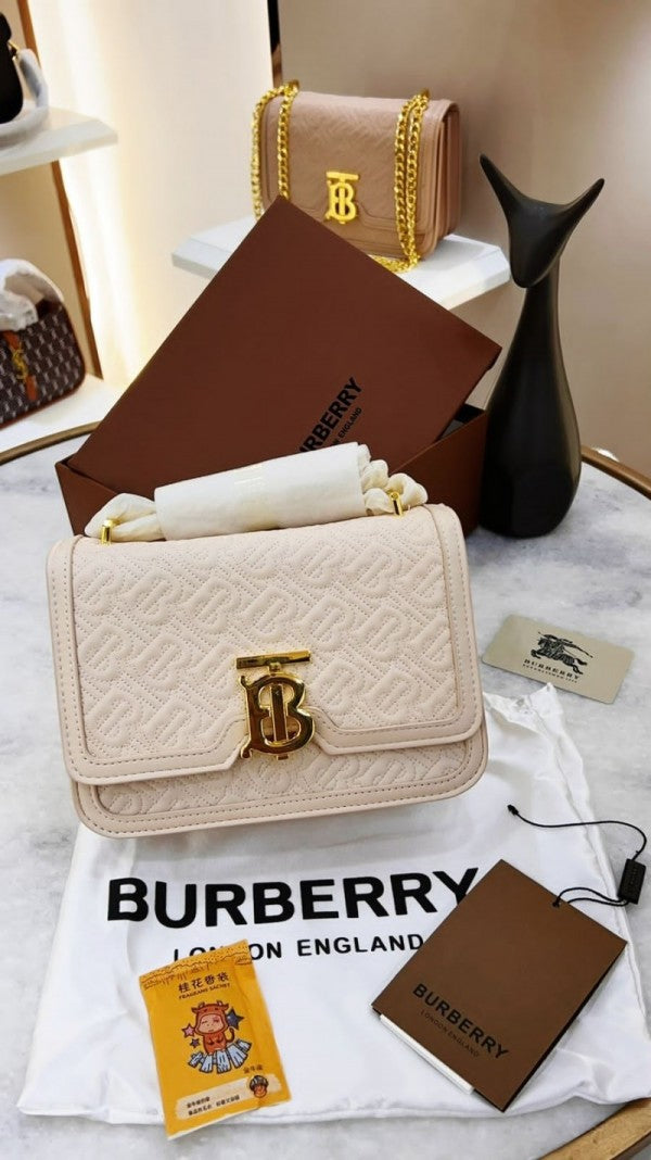 Burberry TB Monogram Shoulder Bag With OG Box & Dust Bag (White-347)