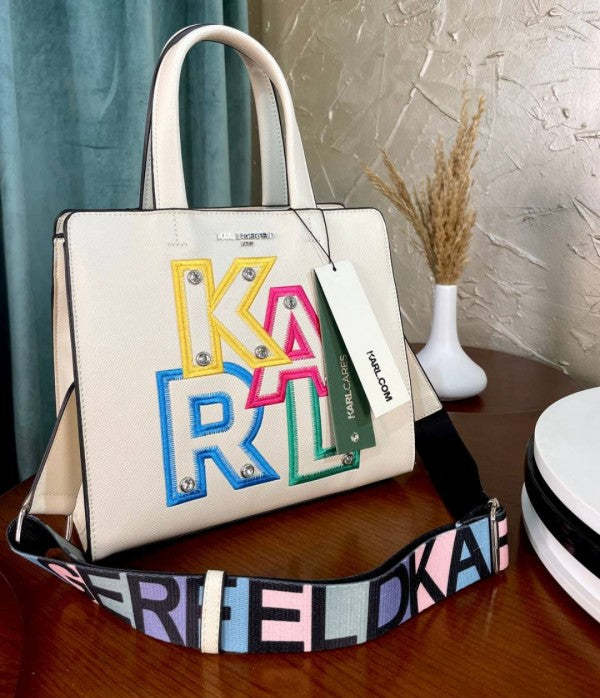 Karl Lagerfeld Maybelle White Crossbody Bag Satchel With Dust Bag - Rainbow Logo (KB019-2 White)