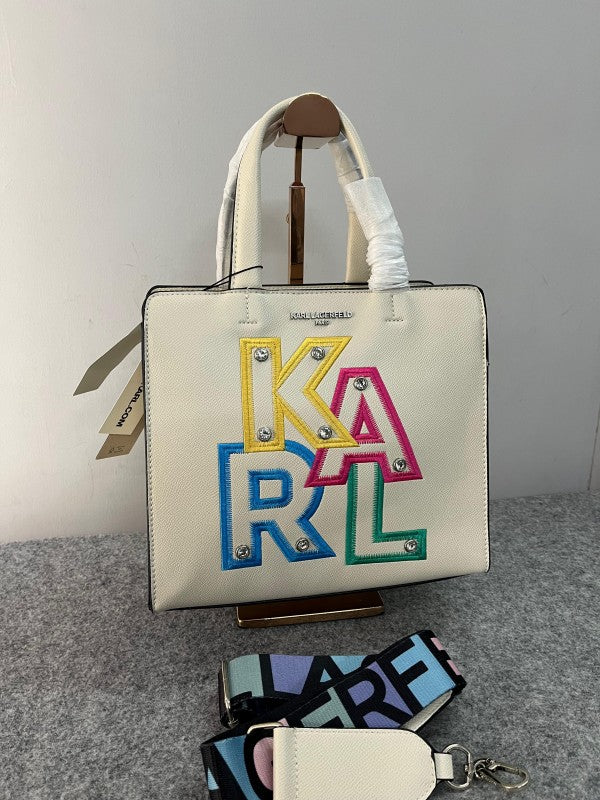 Karl Lagerfeld Maybelle White Crossbody Bag Satchel With Dust Bag - Rainbow Logo (KB019-2 White)