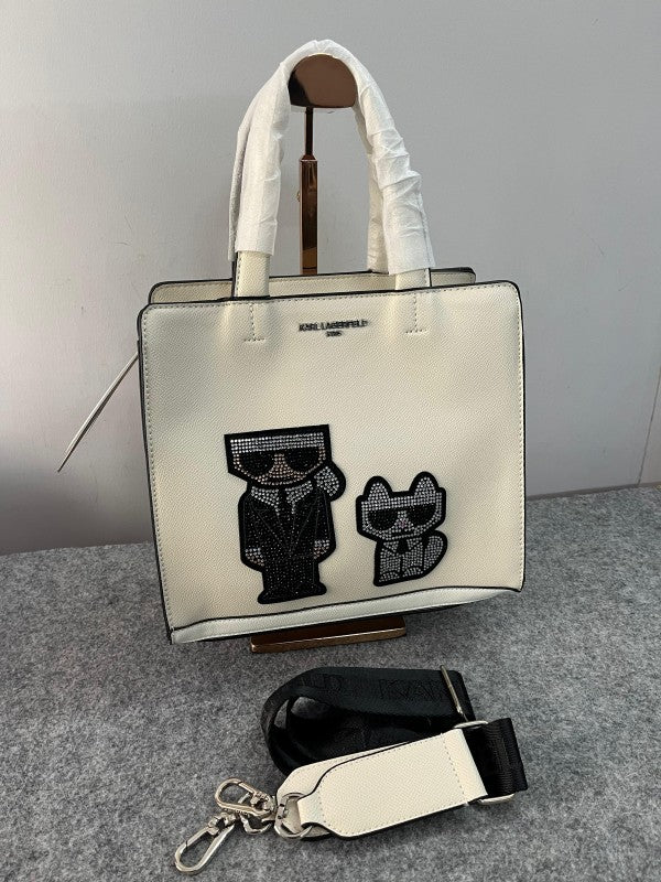 Karl Lagerfeld Maybelle White Crossbody Bag Satchel With Dust Bag - (KB019-3 White)