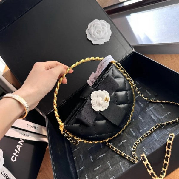 Chanel Camellia Flower Premium Limited Edition Bag With OG Magnetic Box & Dust Bag (Black-839)