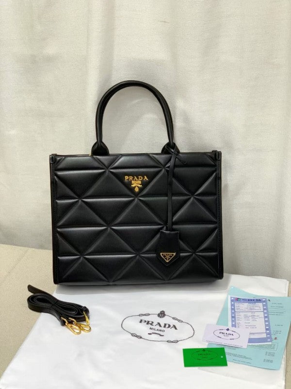 Prada Leather Symbole Tote Bag With OG Box & Dust Bag (Black-890)