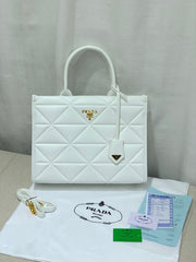 Prada Leather Symbole Tote Bag With OG Box & Dust Bag (White-891)