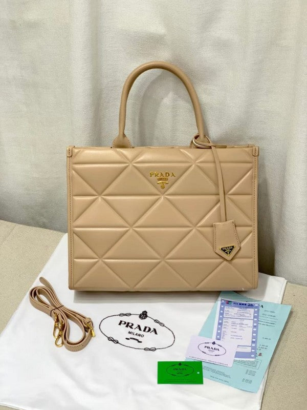 Prada Leather Symbole Tote Bag With OG Box & Dust Bag (Khaki-892)