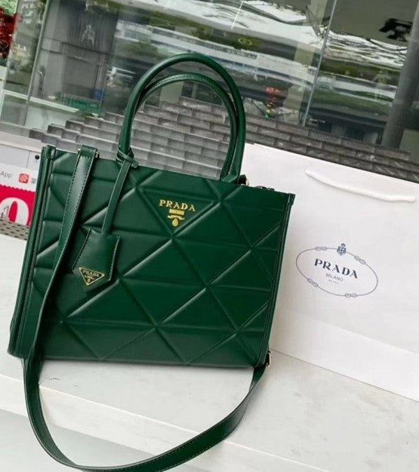 Prada Leather Symbole Tote Bag With OG Box & Dust Bag (Green-893)