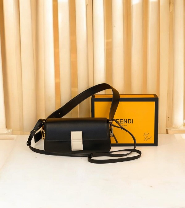 Fendi Baguette Twist Premium Shoulder Crossbody Bag With OG Box & Dust Bag & 2 Belts (Black-927)