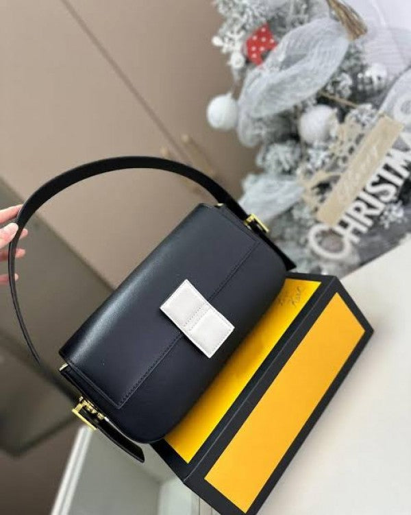 Fendi Baguette Twist Premium Shoulder Crossbody Bag With OG Box & Dust Bag & 2 Belts (Black-927)