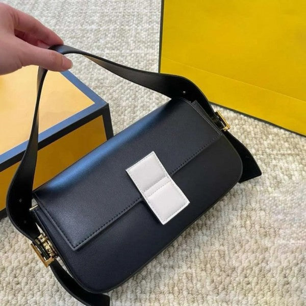 Fendi Baguette Twist Premium Shoulder Crossbody Bag With OG Box & Dust Bag & 2 Belts (Black-927)