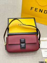 Fendi Baguette Twist Premium Shoulder Crossbody Bag With OG Box & Dust Bag & 2 Belts (Wine-929)