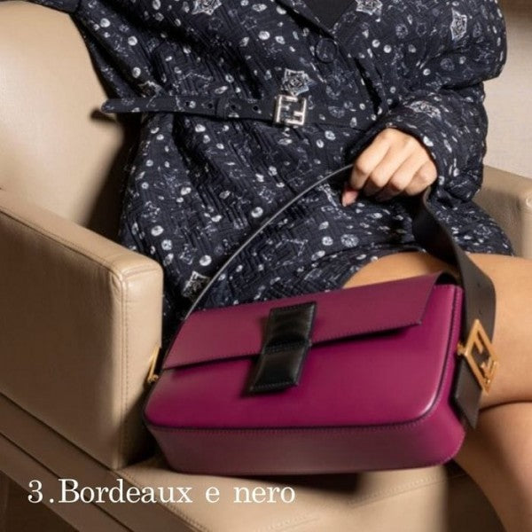 Fendi Baguette Twist Premium Shoulder Crossbody Bag With OG Box & Dust Bag & 2 Belts (Wine-929)